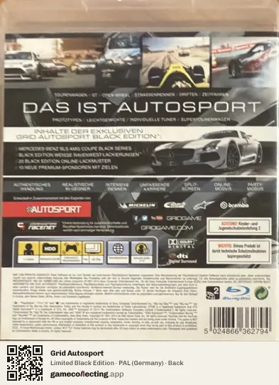 Grid Autosport PlayStation 3, Germany box back