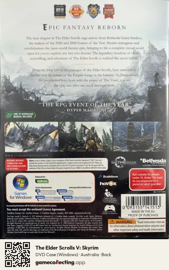The Elder Scrolls V: Skyrim Computer, Australia box back