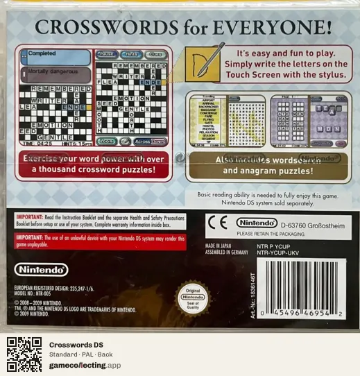 Crosswords DS Nintendo DS, PAL box back