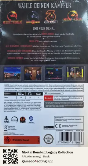 Mortal Kombat: Legacy Kollection Nintendo Switch, Germany box back