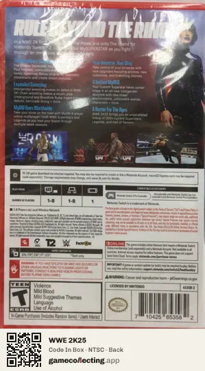 WWE 2K25 Nintendo Switch 2, NTSC box back