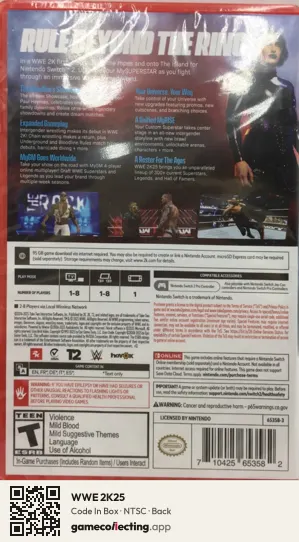 WWE 2K25 Nintendo Switch 2, NTSC box back