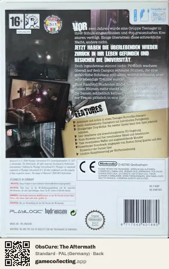 ObsCure: The Aftermath Nintendo Wii, Germany box back