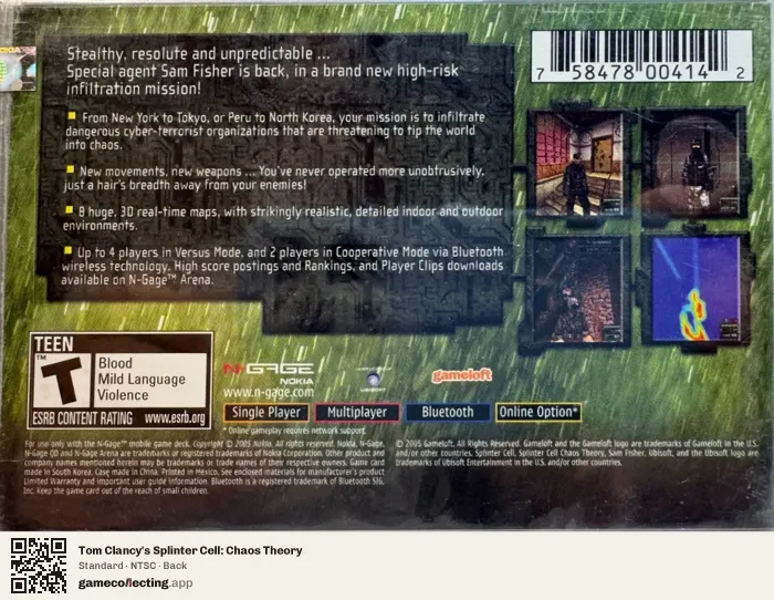 Tom Clancy's Splinter Cell: Chaos Theory Nokia N-Gage, NTSC box back