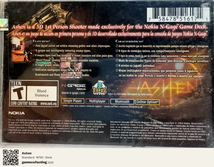 Ashen Nokia N-Gage, NTSC box back