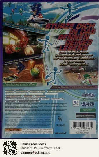 Sonic Free Riders Xbox 360, Germany box back