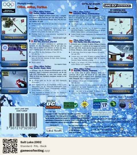 Salt Lake 2002 Game Boy Advance, PAL box back