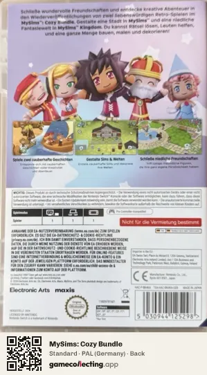 MySims: Cozy Bundle Nintendo Switch, Germany box back