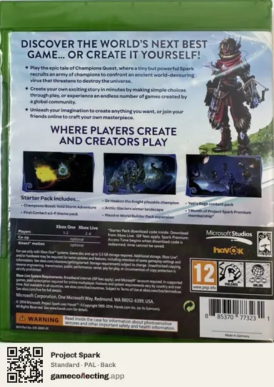 Project Spark Xbox One, PAL box back