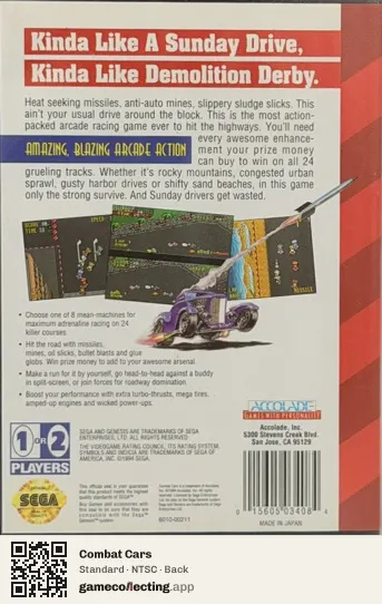 Combat Cars Sega Mega Drive / Genesis, NTSC box back