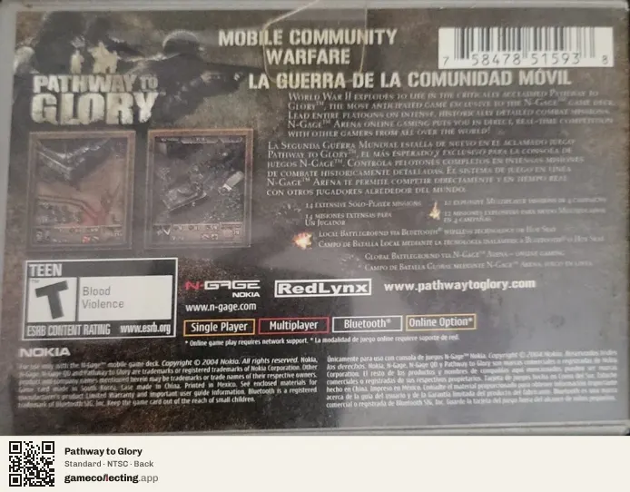 Pathway to Glory Nokia N-Gage, NTSC box back