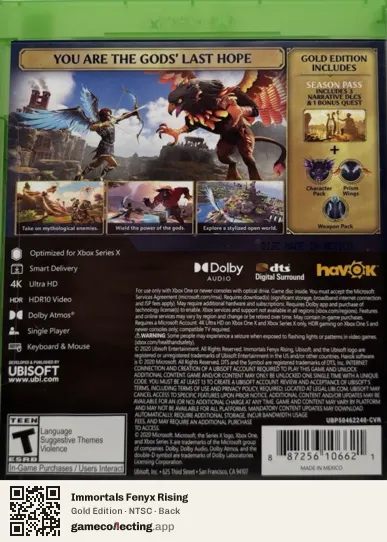 Immortals Fenyx Rising Xbox Series X, NTSC box back