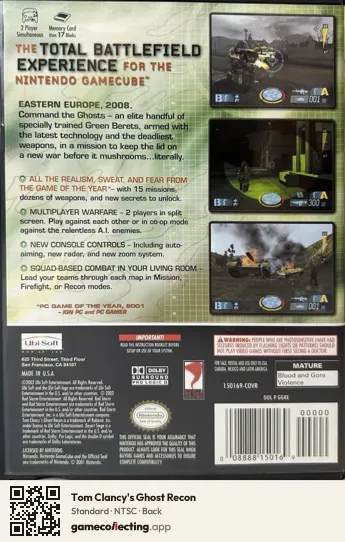 Tom Clancy's Ghost Recon Nintendo GameCube, NTSC box back