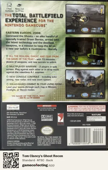 Tom Clancy's Ghost Recon Nintendo GameCube, NTSC box back