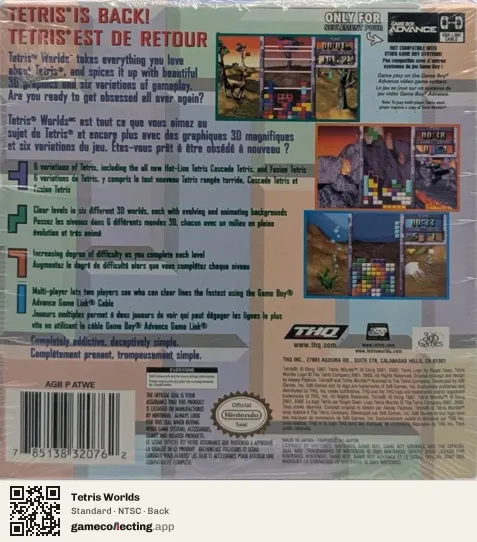 Tetris Worlds Game Boy Advance, NTSC box back