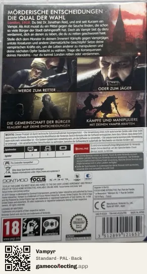 Vampyr Nintendo Switch, PAL box back