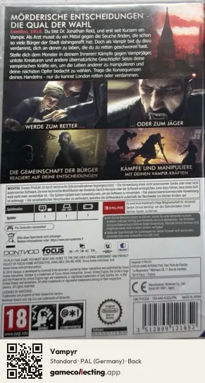 Vampyr Nintendo Switch, Germany box back