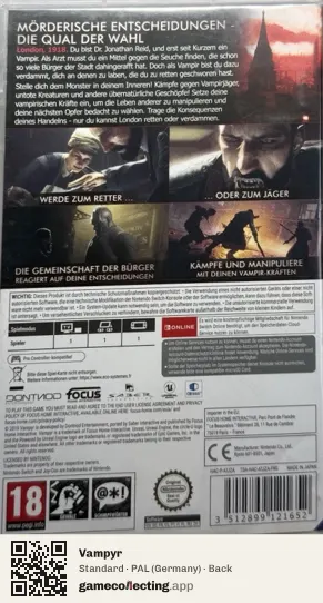 Vampyr Nintendo Switch, Germany box back