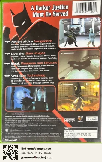 Batman: Vengeance Xbox, NTSC box back