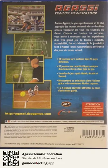Agassi Tennis Generation PlayStation 2, France box back