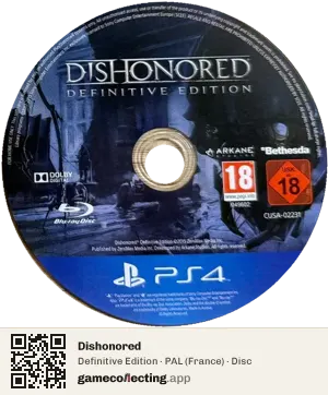Dishonored PlayStation 4, PAL disc