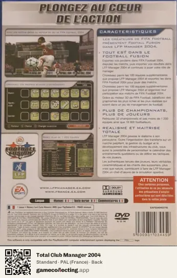 Total Club Manager 2004 PlayStation 2, France box back