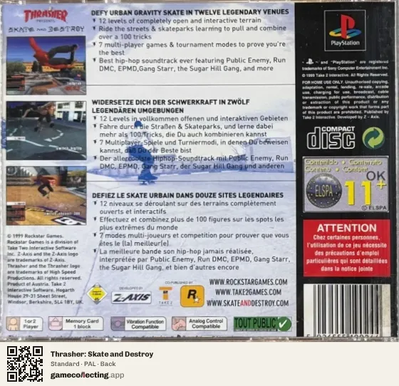 Thrasher: Skate and Destroy PlayStation, PAL box back