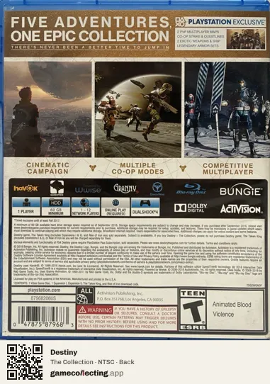 Destiny PlayStation 4, NTSC box back