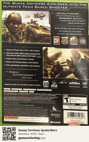 Enemy Territory: Quake Wars Xbox 360, NTSC box back