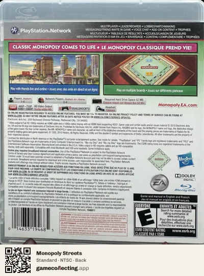 Monopoly Streets PlayStation 3, NTSC box back
