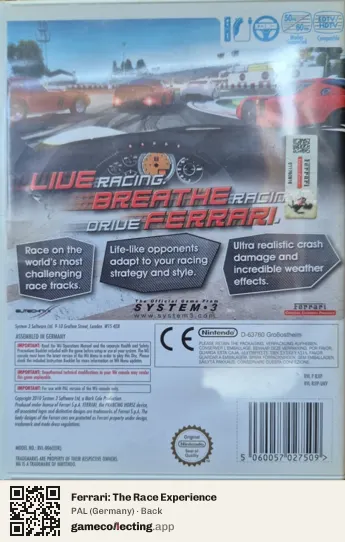 Ferrari: The Race Experience Nintendo Wii, Germany box back