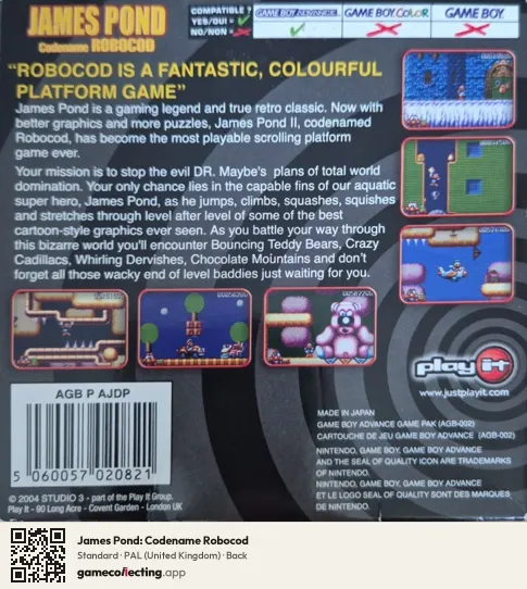 James Pond: Codename Robocod Game Boy Advance, United Kingdom box back