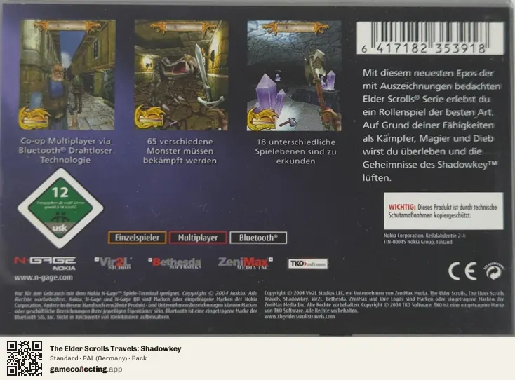 The Elder Scrolls Travels: Shadowkey Nokia N-Gage, Germany box back