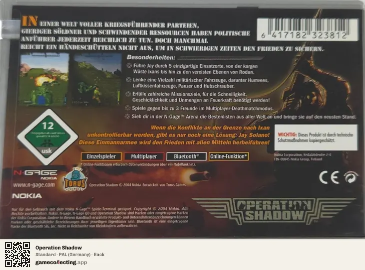 Operation Shadow Nokia N-Gage, Germany box back