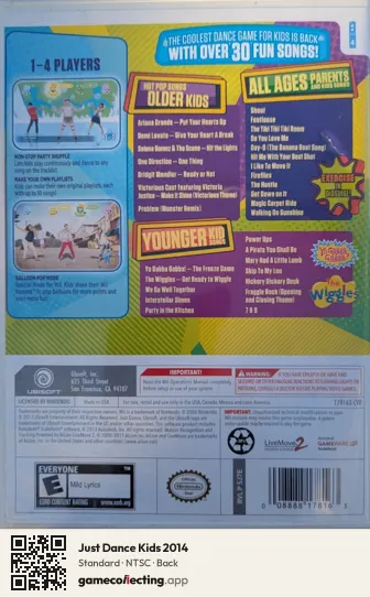 Just Dance Kids 2014 Nintendo Wii, NTSC box back
