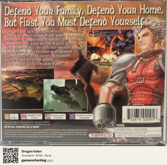 Dragon Valor PlayStation, NTSC box back