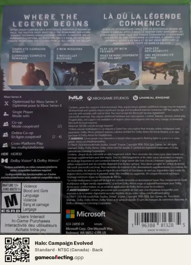 Halo: Campaign Evolved Xbox Series X, Canada box back