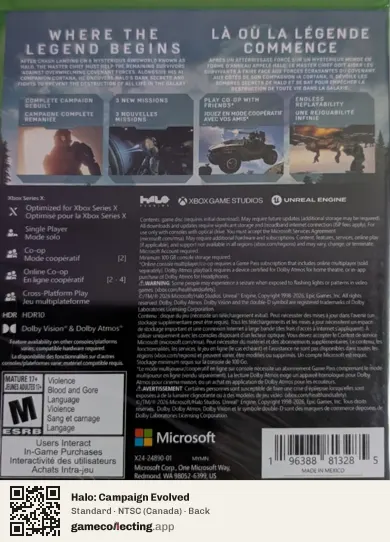 Halo: Campaign Evolved Xbox Series X, Canada box back
