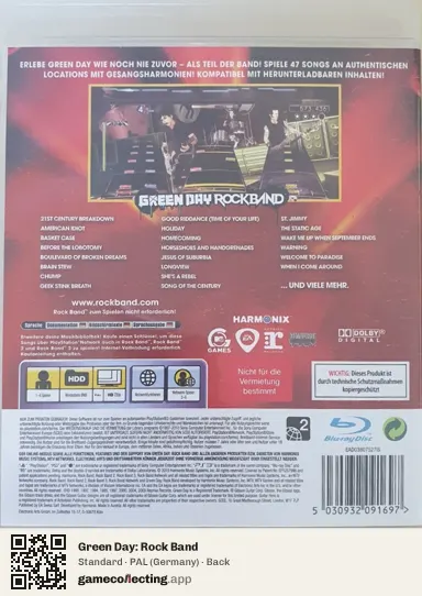 Green Day: Rock Band PlayStation 3, Germany box back