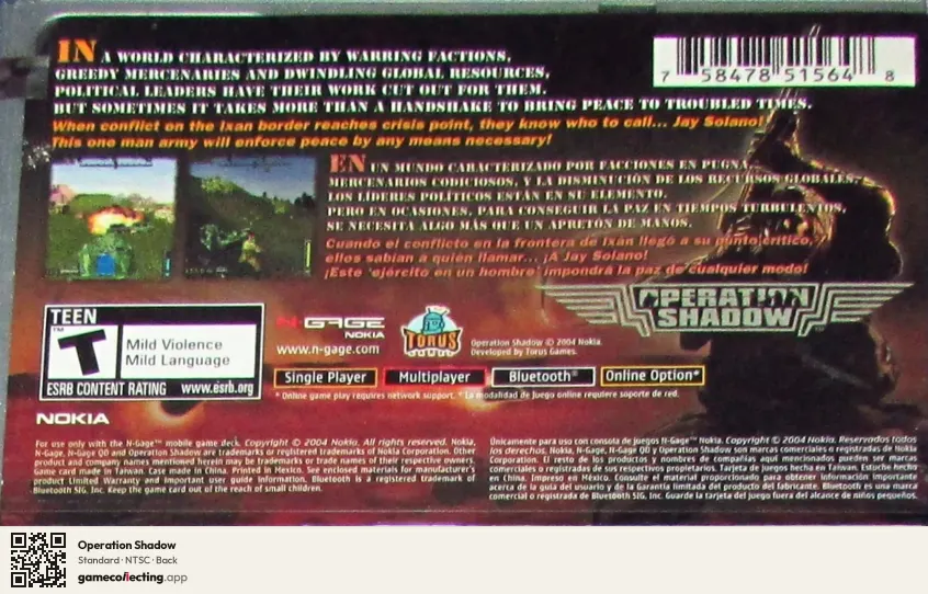Operation Shadow Nokia N-Gage, NTSC box back