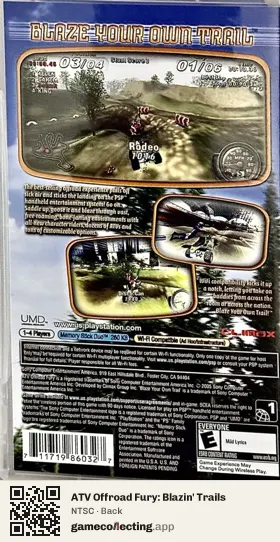 ATV Offroad Fury: Blazin' Trails PlayStation Portable, NTSC box back