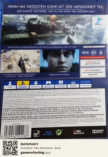 Battlefield V PlayStation 4, Germany box back