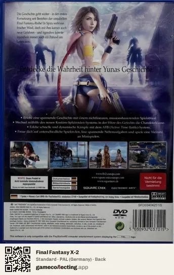 Final Fantasy X-2 PlayStation 2, Germany box back
