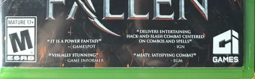 Lords of the Fallen, the ESRB box on its front