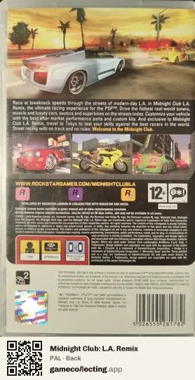 Midnight Club: L.A. Remix PlayStation Portable, PAL box back