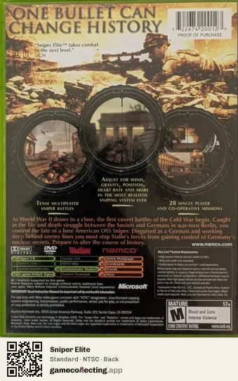 Sniper Elite Xbox, NTSC box back