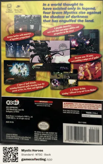Mystic Heroes Nintendo GameCube, NTSC box back