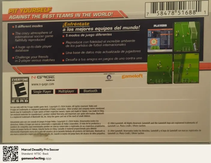 Marcel Desailly Pro Soccer Nokia N-Gage, NTSC box back