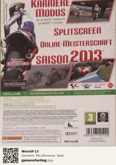 MotoGP 13 Xbox 360, Germany box back