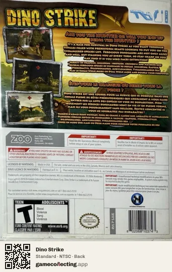 Dino Strike Nintendo Wii, NTSC box back